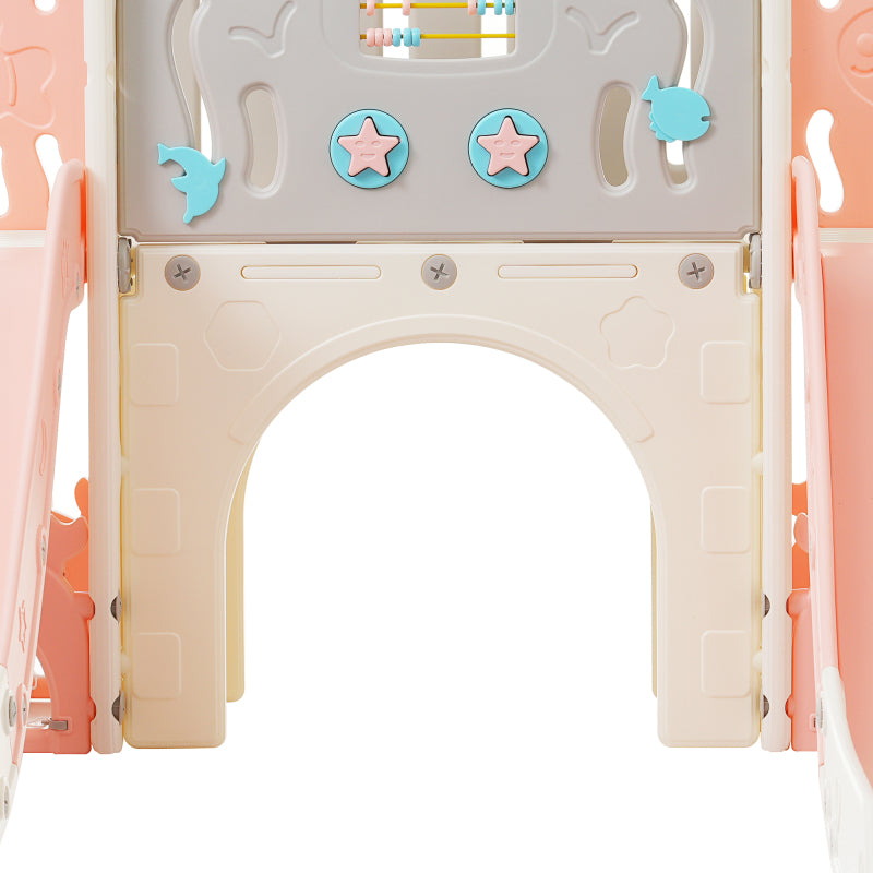 Kinderspielplatz-Set 8-in-1, Freistehendes Meerestier-Motiv-Set mit Rutsche, Bogentunnel, Basketballkorb und Teleskop, Doppelte Rutschen für Kleinkinder, Klettergerüst für Kinder