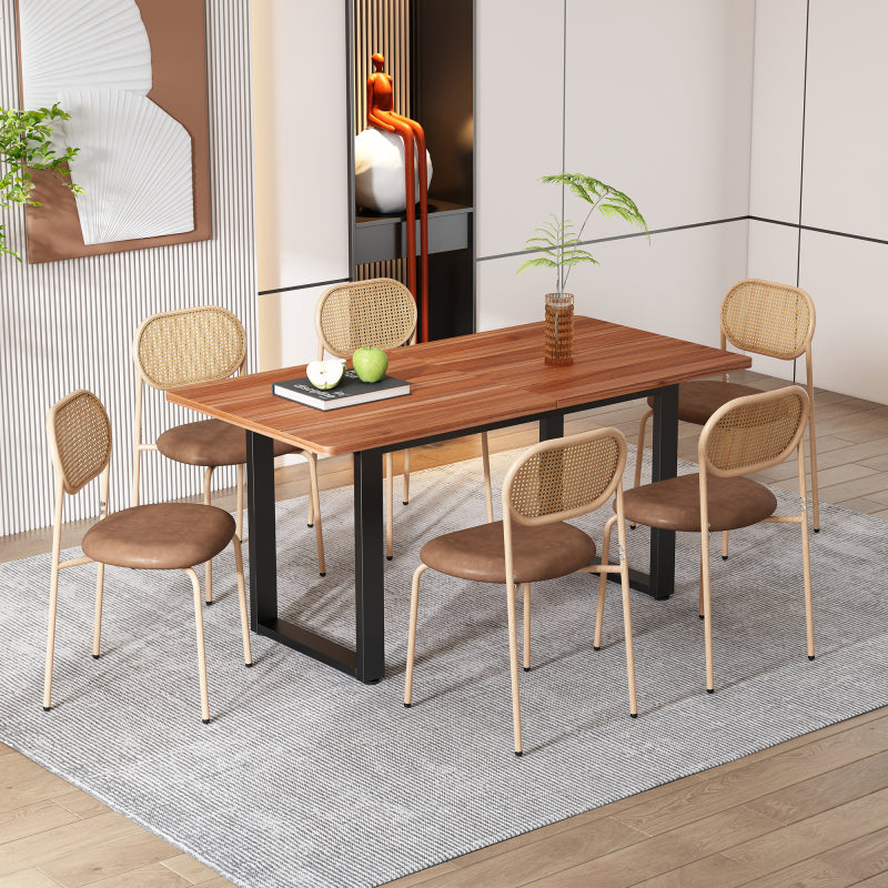 4er set Esszimmerstuhl, moderner, einfacher Freizeitstuhl mit vier Stützbeinen aus Metall, Rattan-Freizeitstuhl, Wohnzimmer- und Schlafzimmerstuhl, Braun