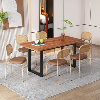 4er set Esszimmerstuhl, moderner, einfacher Freizeitstuhl mit vier Stützbeinen aus Metall, Rattan-Freizeitstuhl, Wohnzimmer- und Schlafzimmerstuhl, Braun