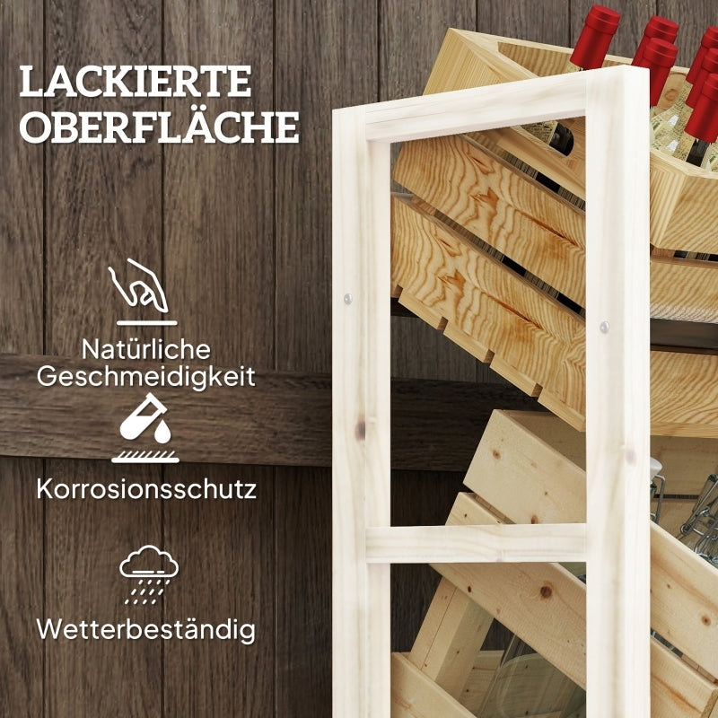 Getränkekistenregal für 3 Getränkekisten, Getränkeregal Holz, belastung 150 kg Kastenständer für Bier, Wasser, Naturholz