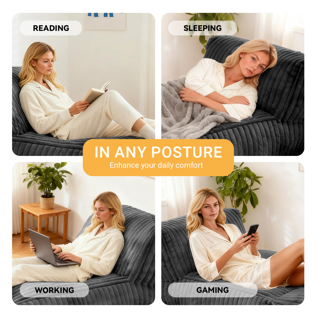 Modulares Bodensofa 160×80 cm, verstellbare Chaise Lounge als Schlafsofa, Cordbezug, ergonomisch, Dunkelgrau