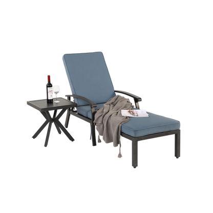 Lounge Patio Chair with Cotton Cushion, Adjustable Reclining Rust-Resistant Aluminum  Poolside Chaise Lounge Furniture, Waterproof Blue Cushion (1pc)