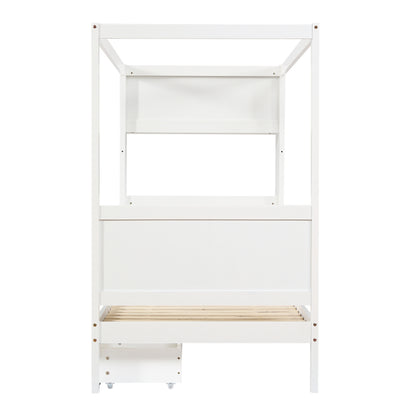 Einzelbett, Kinderbett mit Fallschutz und Gitter,  Holzbett mit Stauraum, Weiß+Natur,  90x200cm