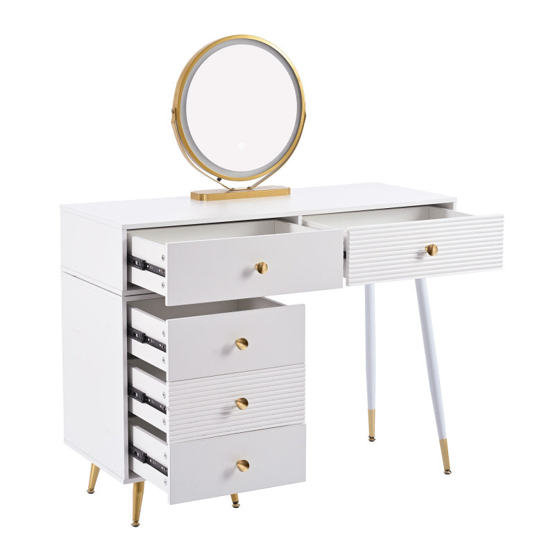 Schminktisch, Kosmetiktisch-Set mit LED-Beleuchtung und Spiegel, mit verstellbarem Seitenschrank und ausziehbarem Design. Maße:B100/H78/T40 cm(ohne Hocker)