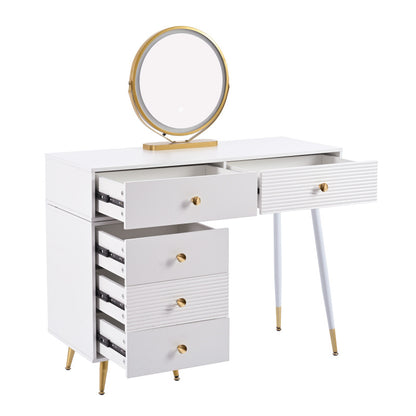 Schminktisch, Kosmetiktisch-Set mit LED-Beleuchtung und Spiegel, mit verstellbarem Seitenschrank und ausziehbarem Design. Maße:B100/H78/T40 cm(ohne Hocker)