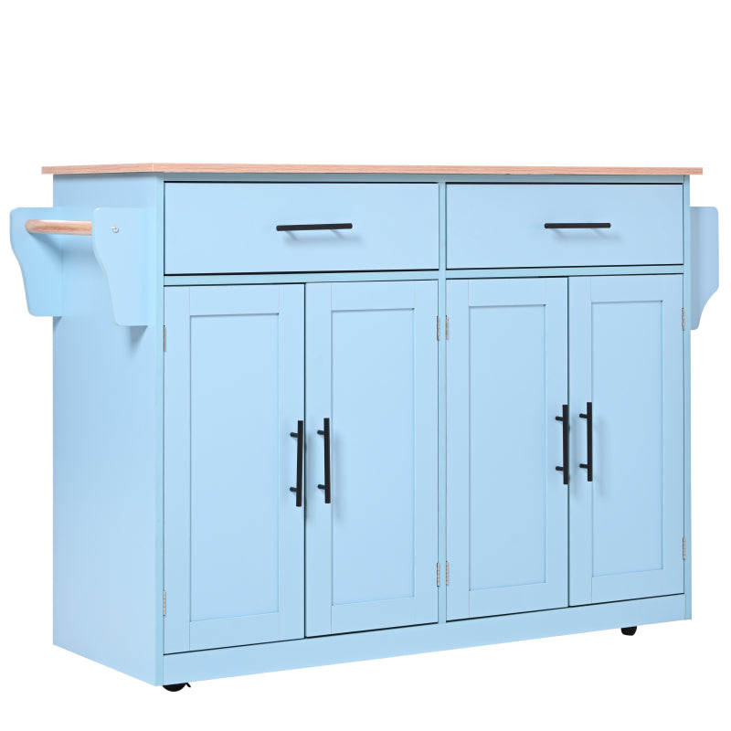 Servierwagen mit klappbarer Tischplatte, 120x46(70)x91 cm, Blau, mit Rollen und austauschbaren Holzbeinen, ideal für Küche und Esszimmer
