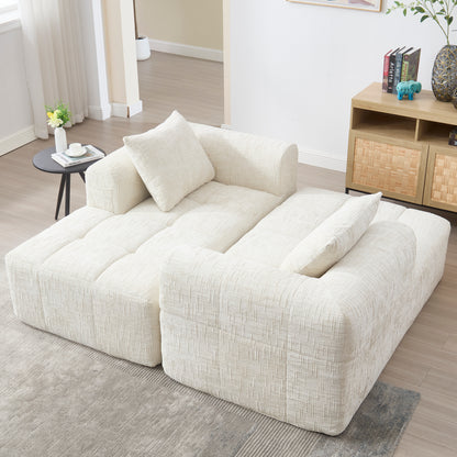Modernes Sektionssofa, L-Sofa, 3-Sitzer-Sofa, keine Installation erforderlich, Chenille-Sofa mit Chaiselongue und Armlehnen, 3 Kissen, Seitentasche für Fernbedienung, Beige