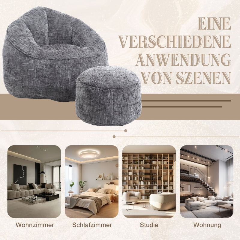 Sitzsack Sofa Stuhl für Erwachsene mit Fußstütze, Grau
