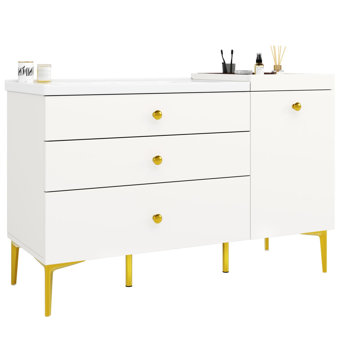Badezimmerschrank mit Waschbecken, Moderner Stil, Badmöbel, Weiß