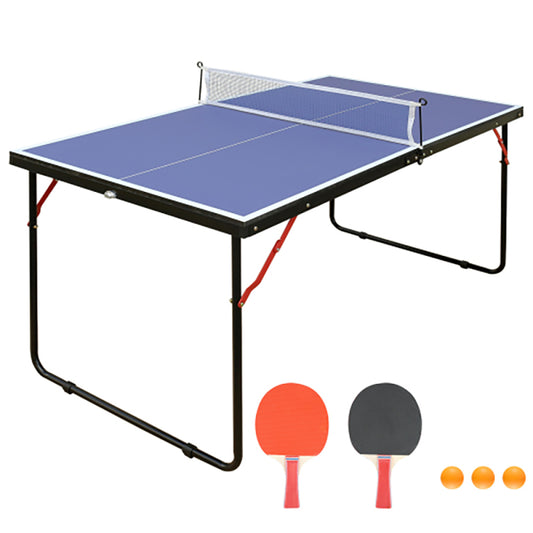 137.2cm/4.5FT Foldable Table Tennis Table, Portable Ping Pong Table Set with Net, 2 Table Tennis Paddles and 3 Balls Indoor & Outdoor Games Easy to Store