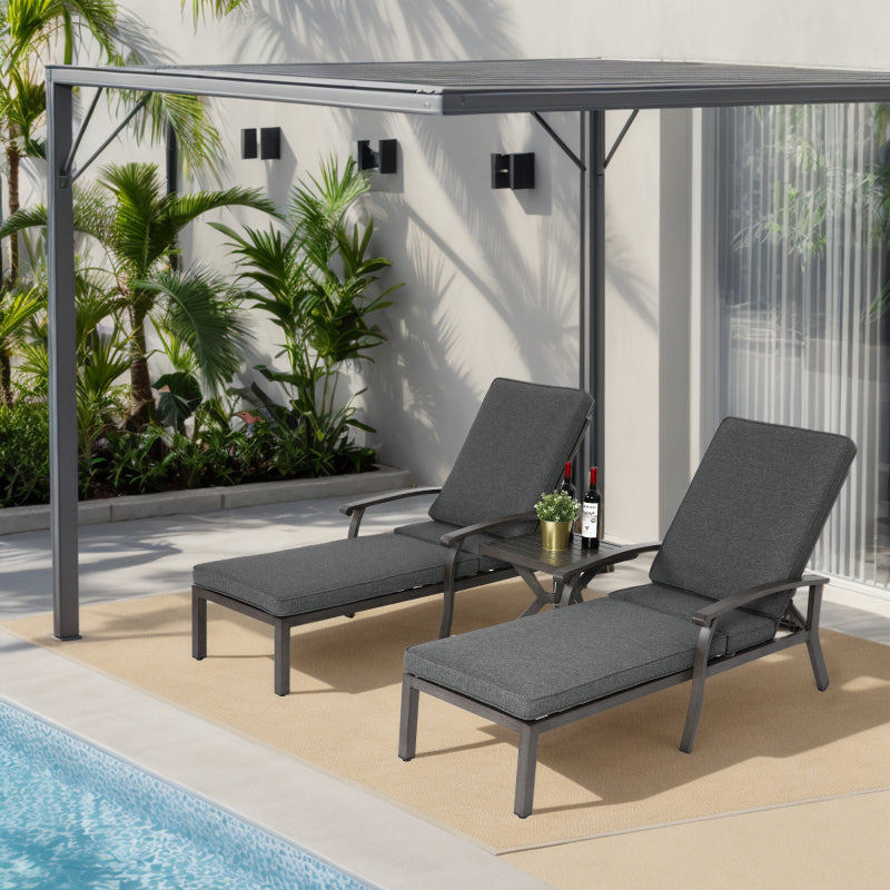 Lounge Patio Chair with Cotton Cushion, Adjustable Reclining Rust-Resistant Aluminum  Poolside Chaise Lounge Furniture, Waterproof Grey Cushion (1pc)