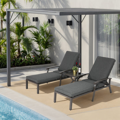 Lounge Patio Chair with Cotton Cushion, Adjustable Reclining Rust-Resistant Aluminum  Poolside Chaise Lounge Furniture, Waterproof Grey Cushion (1pc)