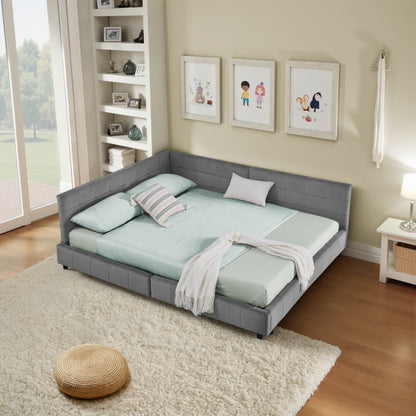 Doppelbett 140x200 cm, weiches hautfreundliches Samt, L-förmiges Eck Bettgestell, robuste Eukalyptus- und Eisenlatten, Dark Gray (ohne Matratze)