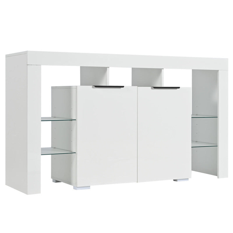 Hochglanz-LED-Sideboard, Küchenschrank, Schrank, Buffet-Aufbewahrung, Servertisch mit LED-Leuchten, Hochglanz-Buffetschrank mit 4 Glasböden und 2 Tür, Vitrine für Wohnzimmer, Eingangsbereich