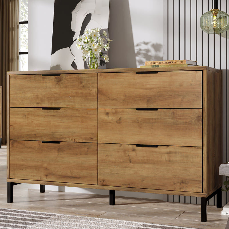 Kommode, Sideboard mit 6 Schubladen, 120 x 40 x 76 cm in Dunkle Eiche, Sideboard Highboard für Schlafzimmer & alle Wohnräume