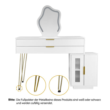 Schminktisch mit LED-beleuchtetem Spiegel, Weißes Schminktisch-Set mit ausziehbarem Design, moderner Kosmetiktisch für das Schlafzimmer  - Maße:B100/H78/T40 cm (ohne Hocker)