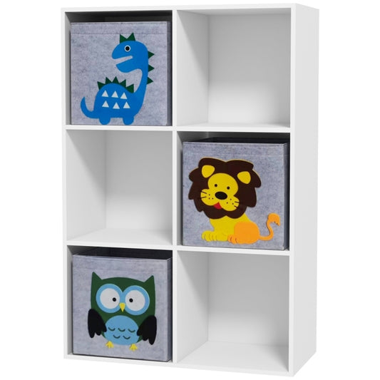 Kinderregal Kinder Bücherregal mit 3 Aufbewahrungsboxen Spielzeugregal Kinderzimmer Regal für Kinderzimmer Weiß+Grau