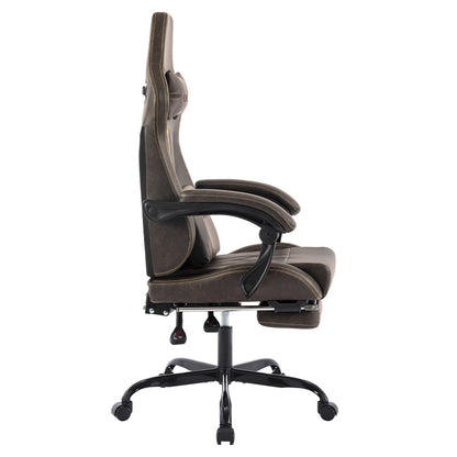 Gaming Stuhl Computerstuhl Ergonomischer Gaming Chair mit Fußstütze Bürostuhl Ergonomischer Computerstuhl mit Lendenwirbelstütze Braun