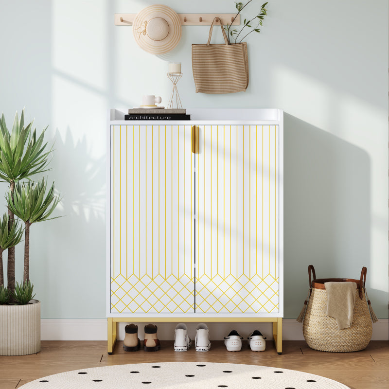 Moderner weißer Schuhschrank mit goldenen Metallbeinen, Aufbewahrungsschrank mit goldfarbenen Schranktüren, 75*37*105CM.