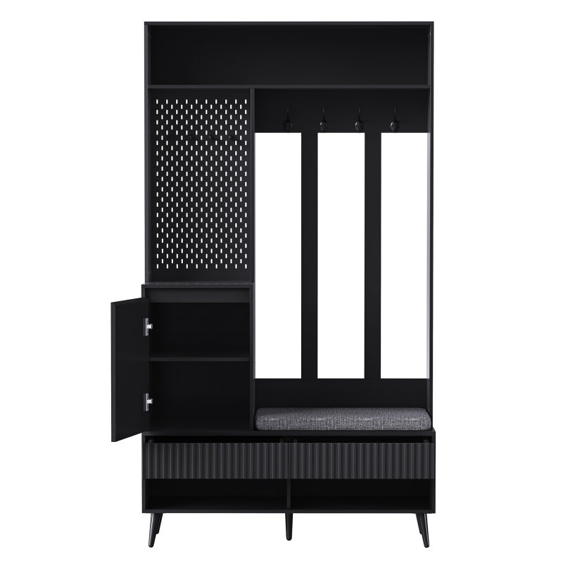 Garderoben-set, Wandgarderobe, Flurgarderobe Set mit Schuhbank, Schwarz,100 Lx35Bx180H cm