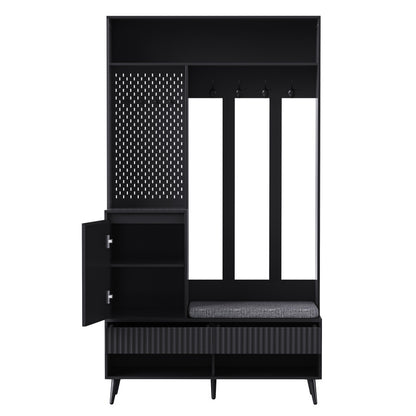 Garderoben-set, Wandgarderobe, Flurgarderobe Set mit Schuhbank, Schwarz,100 Lx35Bx180H cm