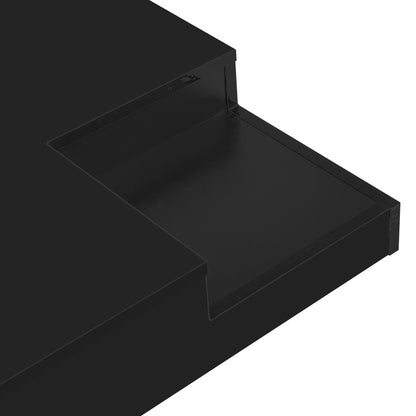 Couchtisch, Hochglanz-Wohnzimmertisch, Beistelltisch mit abnehmbarer Aufbewahrungsbox, Farbblockweiß und Schwarz, 72*72*30 cm, Mit LED-Lichteffekt.