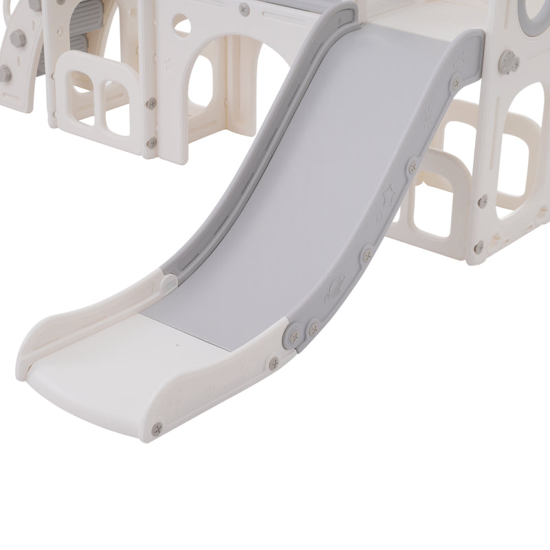Bären Kinder 6-in-1 Rutsche mit einer Rutsche, zwei Plattformen, zwei Bodenschrankfächern, Basketballkorb und Treppe - Hochdichtes Polyethylen (Ozeanbälle nicht enthalten