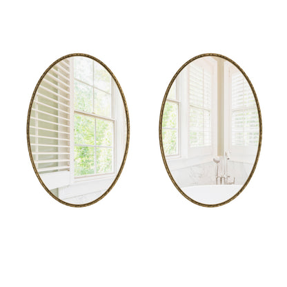 Iron Art Oval Retro Mirror, Antique Effect, Wall Hanging, Suitable For Bathroom, Bedroom, Living Room (Gold)