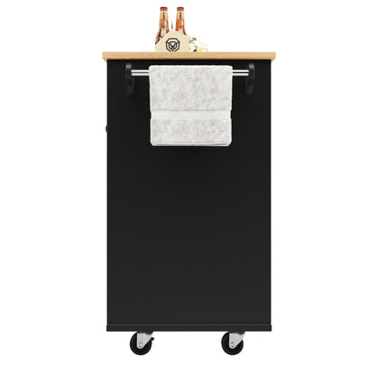Moderne Kücheninsel (127×46×91,5cm) Küchenschrank Essschrank mit Holzmaserung Esswagen mit multifunktionalem Stauraum und herausnehmbaren Trennwänden, schwarz