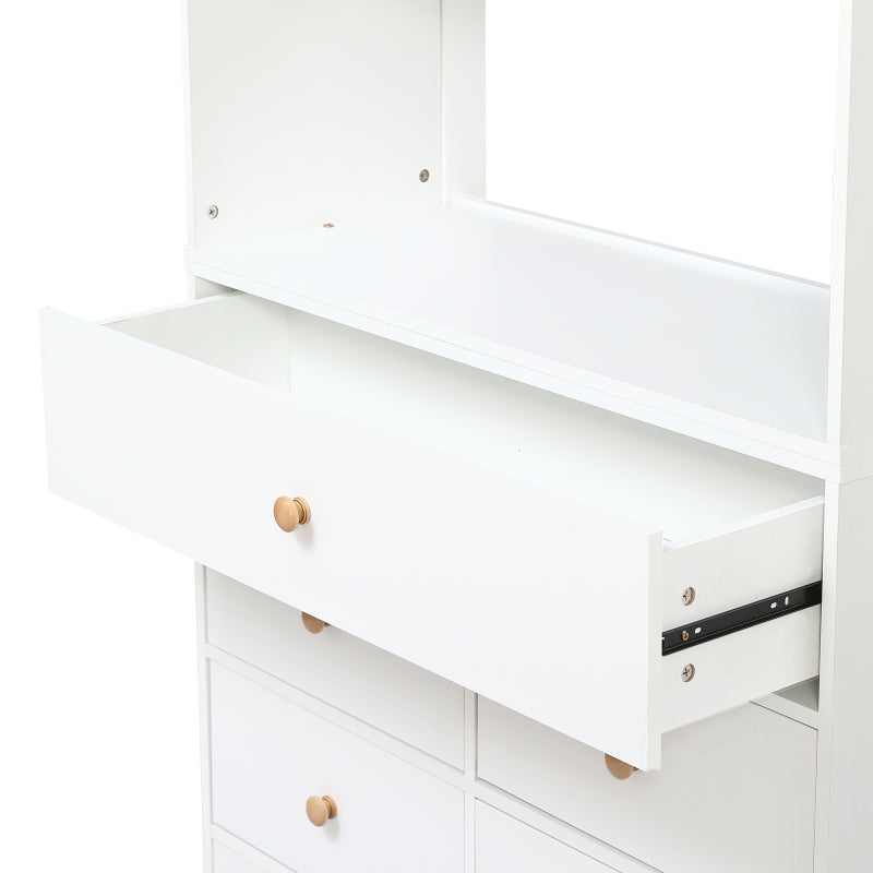 Einzelbett, Kinderbett mit Fallschutz und Gitter,  Holzbett mit Stauraum, Weiß+Natur,  90x200cm