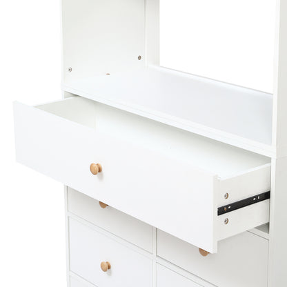 Einzelbett, Kinderbett mit Fallschutz und Gitter,  Holzbett mit Stauraum, Weiß+Natur,  90x200cm