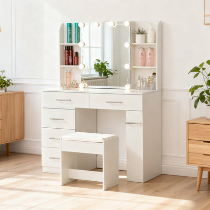 Schminktisch Frisiertisch Kosmetiktisch mit Spiegel Schublade LED Beleuchtung
