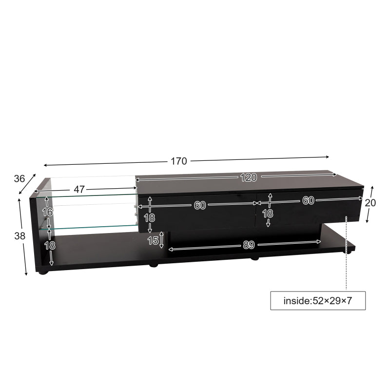 TV-Schränke, Lowboards, Hochglanz-Wohnzimmermöbel. Glastrennwände und variable LED-Beleuchtung. Es verbindet natürlichen, rustikalen Stil mit modernem Design.