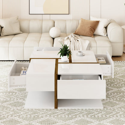 Hochglanz-Couchtisch, Tisch mit 4 Schubladen, einzigartige Farbabstimmung und Liniendesign, Stauraum unten. 78*78*34,8cm