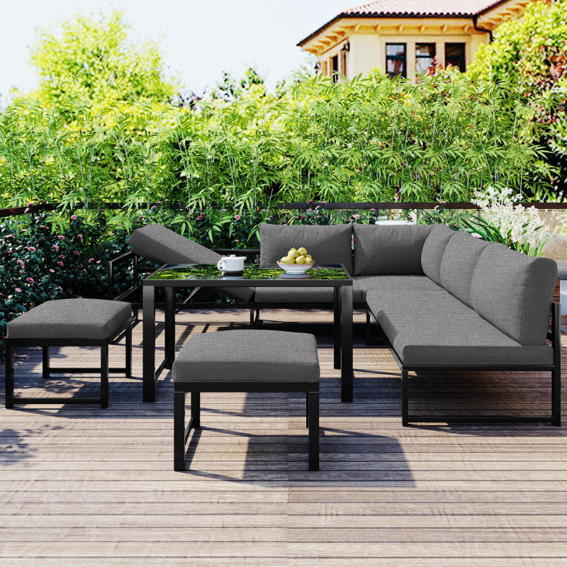 Garten Loungesessel Set, Aluminium Sitzgruppe für Gartenbalkon, mit Liegefunktion, 4-fach verstellbarer Rückenlehne, inkl. weicher Sitz- und Rückenpolster, grau(preview sku:HW00002AAA)