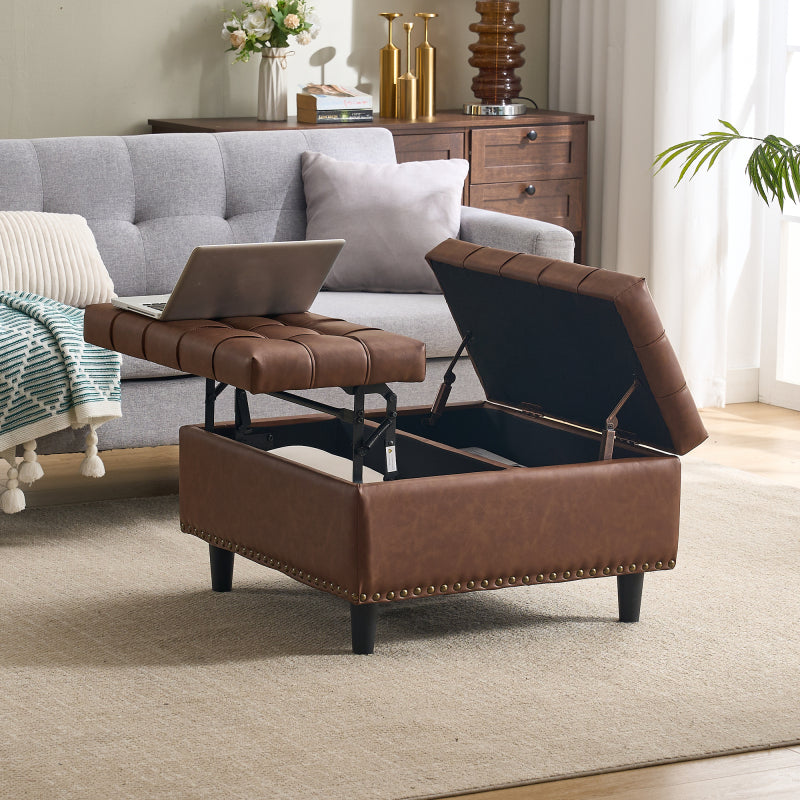 Großer quadratischer Aufbewahrungsstuhl, anhebbare Bank mit Stauraum, geeignet für Wohnzimmer Schlafzimmer Arbeitszimmer gepolsterte Aufbewahrungsbox(Black PU)