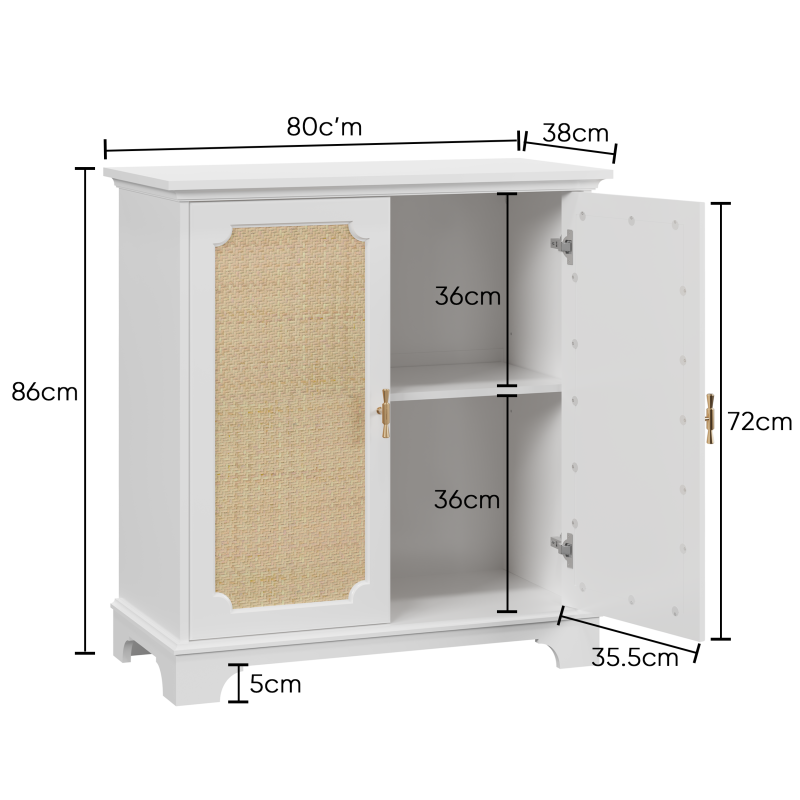 Sideboard, Buffet, Weinschrank mit Rattan-Deko Türen, Schrank für Flur, Eingangsbereich und Wohnzimmer