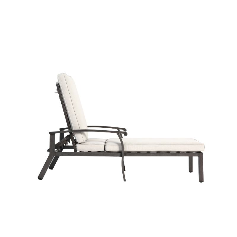Lounge Patio Chair with Cotton Cushion, Adjustable Reclining Rust-Resistant Aluminum  Poolside Chaise Lounge Furniture, Waterproof Beige Cushion (1pc)