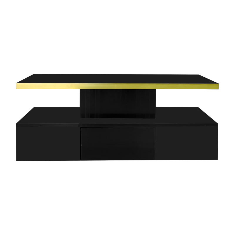 Couchtisch, Tisch mit Schubladen, Hochglanzlackierung, Beistelltisch mit zwei Ablageebenen. Mit LED-Licht