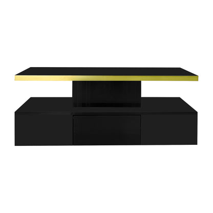 Couchtisch, Tisch mit Schubladen, Hochglanzlackierung, Beistelltisch mit zwei Ablageebenen. Mit LED-Licht