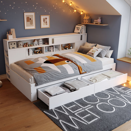 Daybed, Stauraumbett 140x200 cm,  ohne Matratze, Weiß