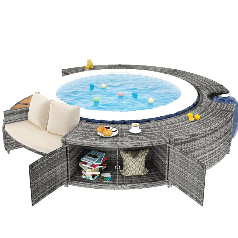 Garten-Lounge-Set mit runder Couch, Gartenmöbel-Set, Lounge-Set, für Whirlpool und Pool, mit verstellbaren Füßen, inklusive Kissen, Möbel für Terrasse, Garten oder Poolbereich(previous sku:HW00004AAA)