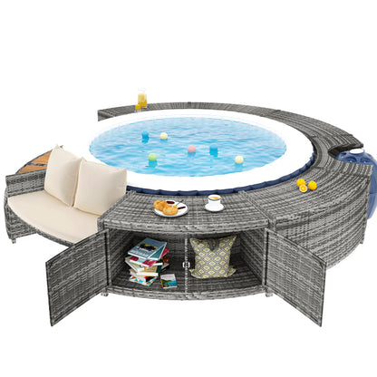 Garten-Lounge-Set mit runder Couch, Gartenmöbel-Set, Lounge-Set, für Whirlpool und Pool, mit verstellbaren Füßen, inklusive Kissen, Möbel für Terrasse, Garten oder Poolbereich(previous sku:HW00004AAA)