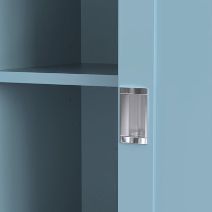 Esswagen/Anrichte, 112x40(70)x94 cm, Blau, Klappbare Massivholzoptik-Arbeitsplatte, mit Ablagetür, Rollen & Auswechselbaren Massivholzfüßen, für Küche & Esszimmer