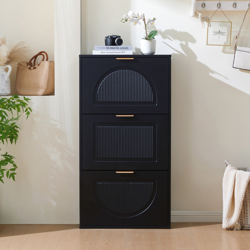 Schuhkipper Schmal mit 3 Klappen, Schuhschrank, Schuhschrank  Schuhkommode für Flur Wohnzimmer ,Schwarz