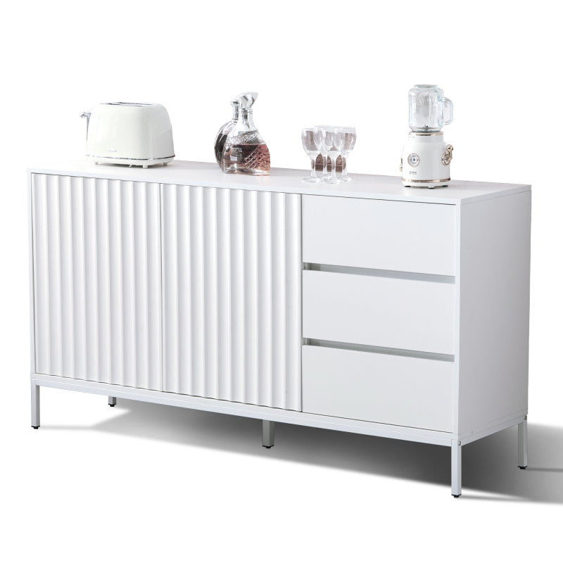 1.5m weißes modernes minimalistisches Sideboard, Aufbewahrungsschrank, Wellenmuster-Design, verstellbare Einlegeböden, 3 Schubladen, geeignet für Küche, Wohnzimmer, Korridor und andere Multi-Szene