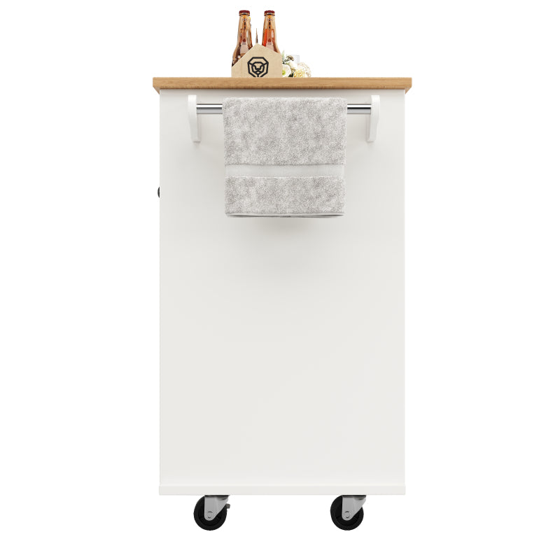 Moderne Kücheninsel (127×46×91,5cm) Küchenschrank Essschrank mit Holzmaserung Esswagen mit multifunktionalem Stauraum und herausnehmbaren Trennwänden, weiß
