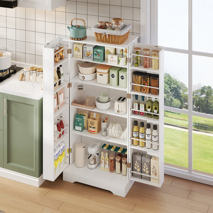 Hochschrank Weiß (60x128x35 cm), Küchenschrank mit LED-Sensorlicht