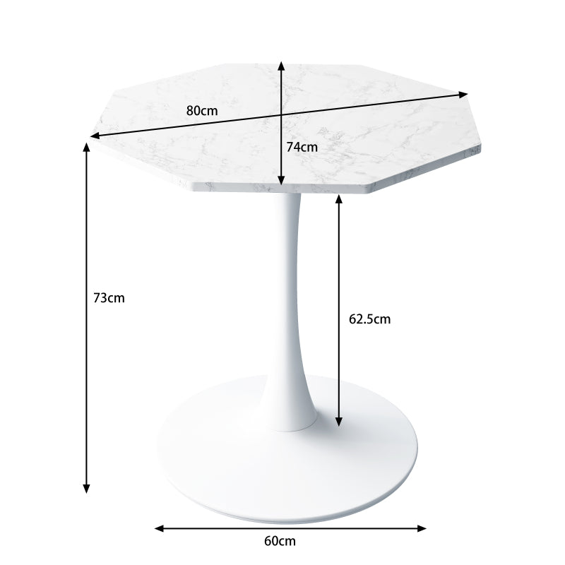 31.50"Modern Octagonal Coffee Table with Printed White Marble Table Top,Metal Base, for Dining Room, Kitchen, Living Room