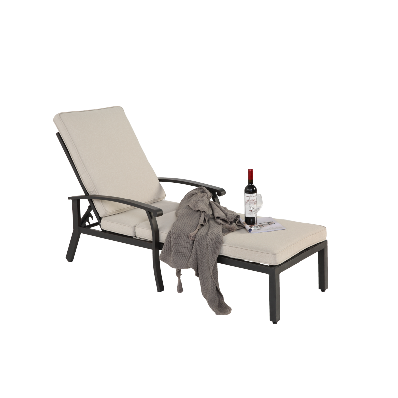 Lounge Patio Chair with Cotton Cushion, Adjustable Reclining Rust-Resistant Aluminum  Poolside Chaise Lounge Furniture, Waterproof Beige Cushion (1pc)